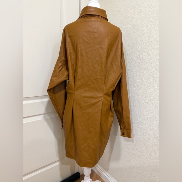 NWT Vibrant USA Faux Leather Shirt Dress Brown Button-Down Long Sleeve Size L - Picture 6 of 12
